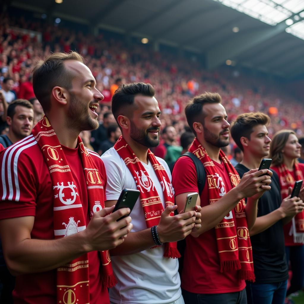 Football fans downloading MP3s of chants