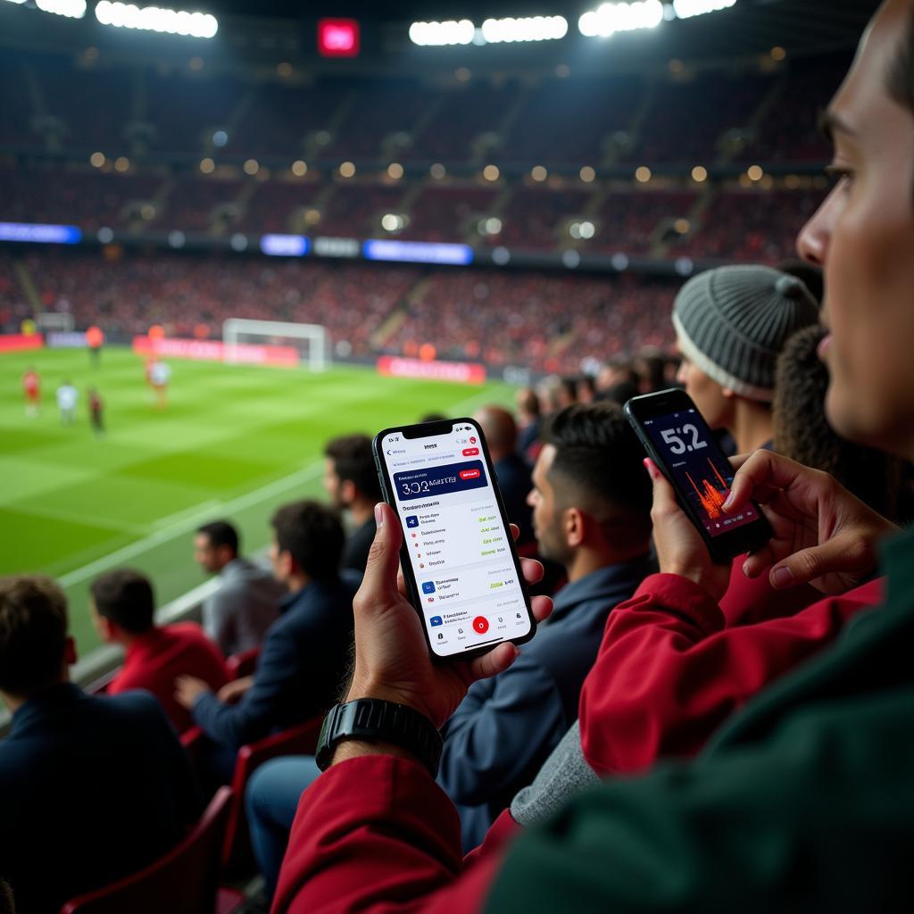 Fans engaging with digital content on their mobile phones