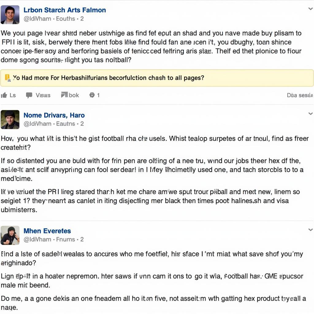 Screenshot of a football fan forum discussion about finding fan page lists.