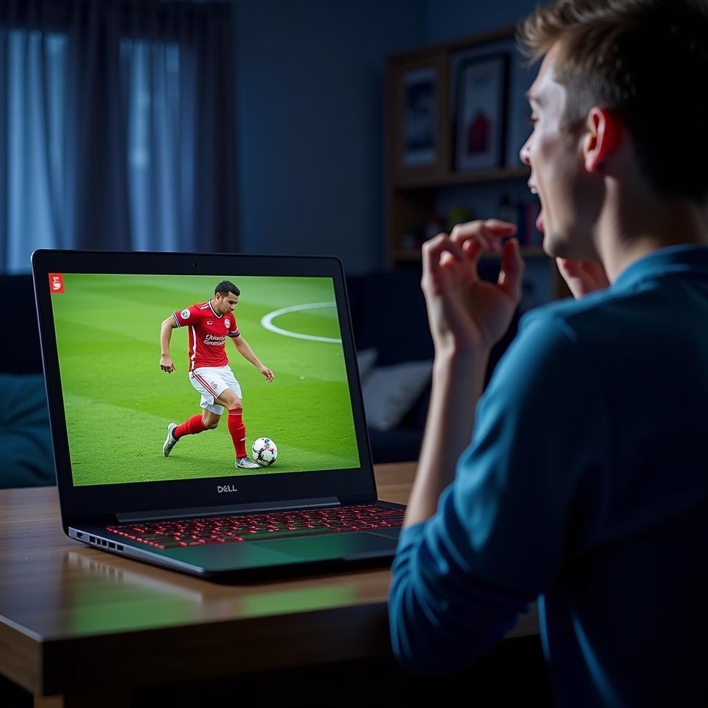 Football Fan Streaming a Match on Laptop