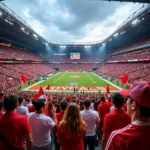 Football fans displaying their love for the team in a stadium