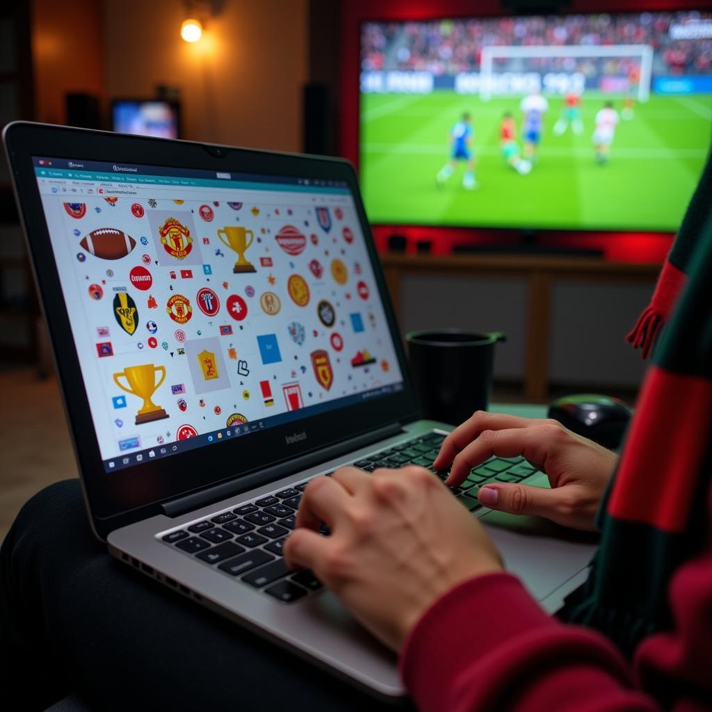 Football Fan Using Special Characters on Laptop