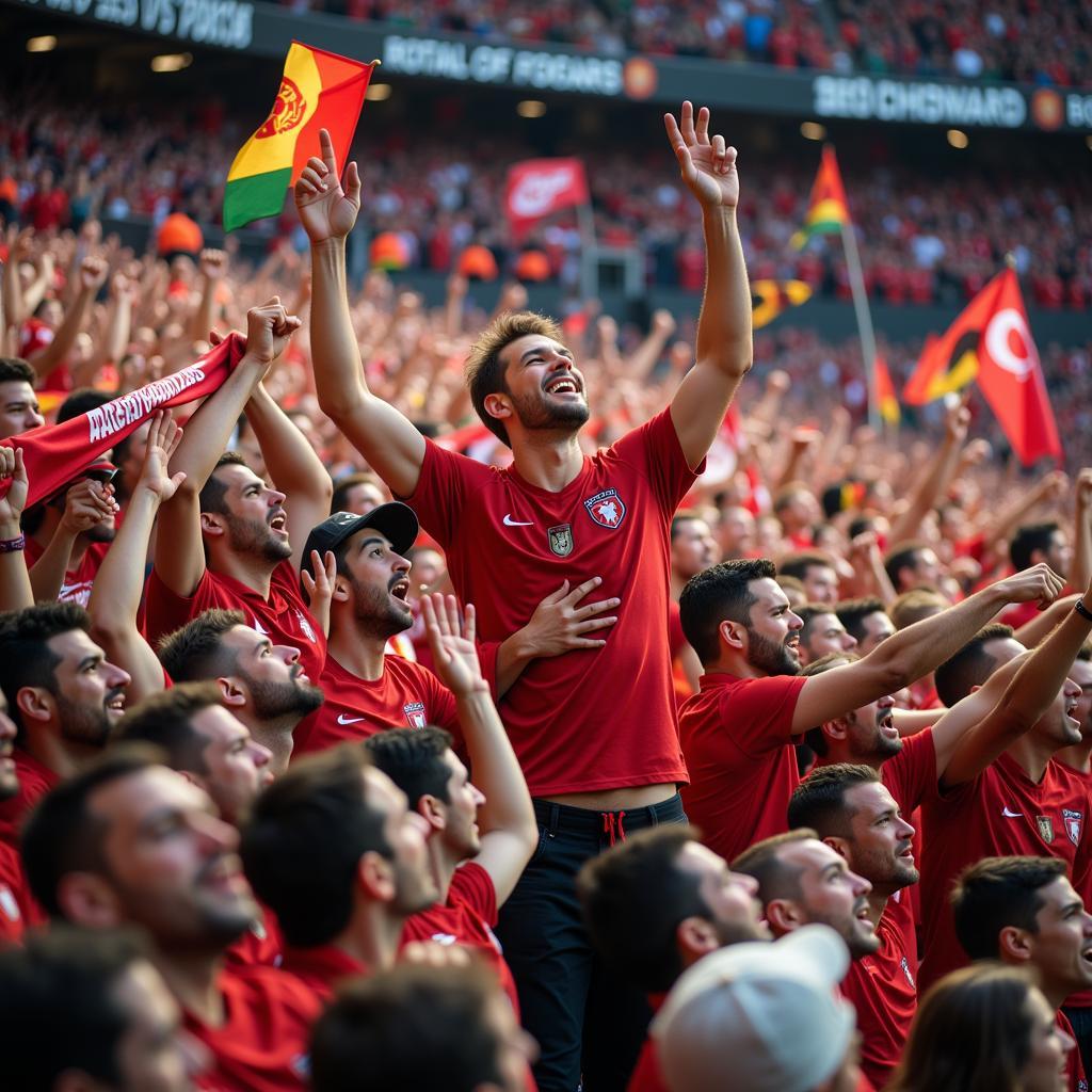 Football fans celebrating a victory