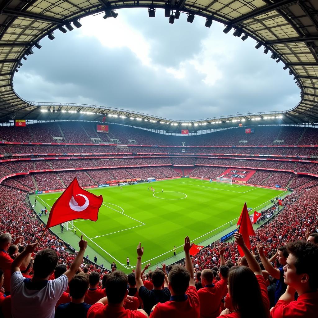 Football fans filling a stadium