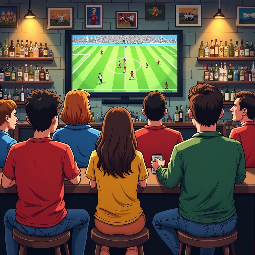 Cartoon of Fans Watching a Football Game