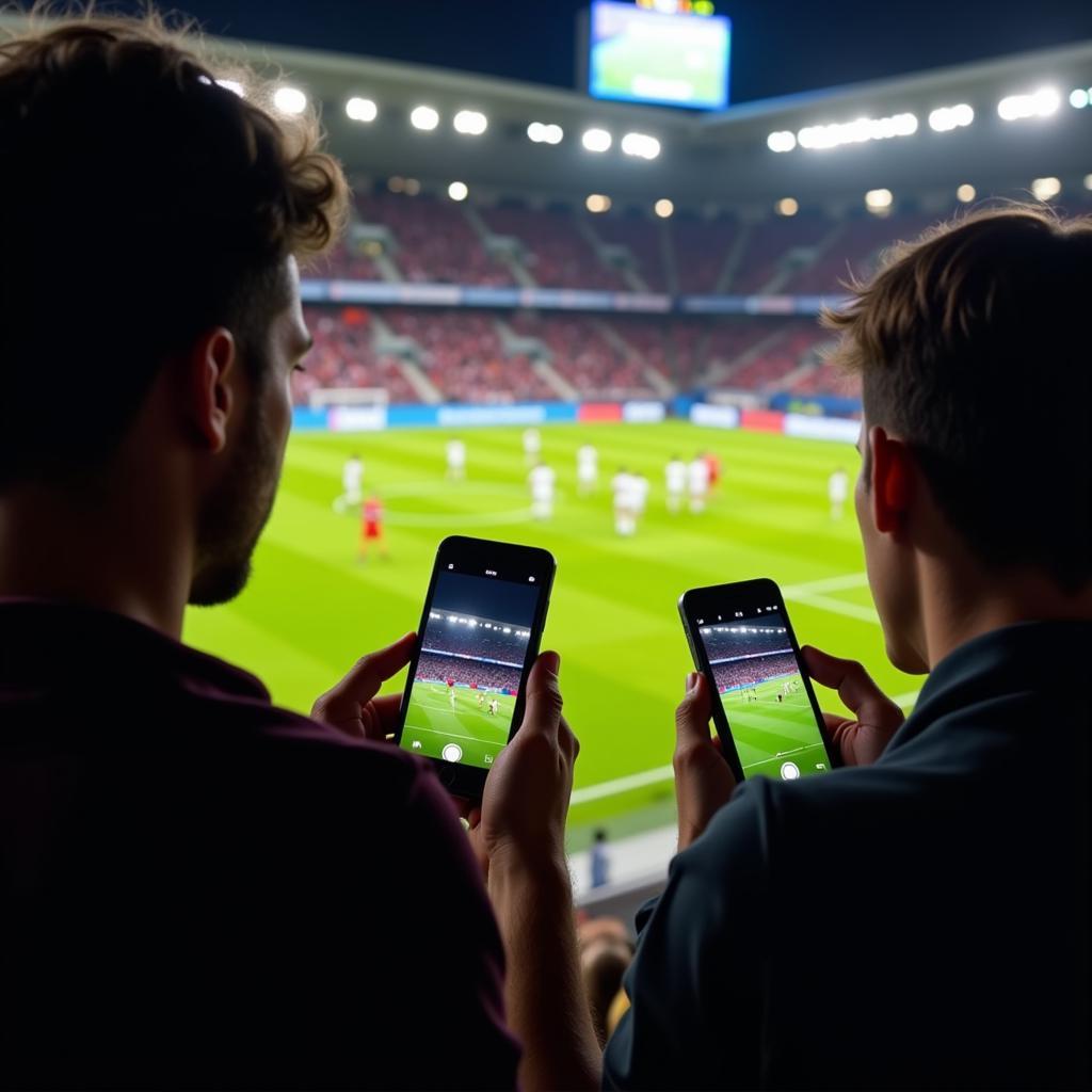 Football Fans Watching Game on Phone