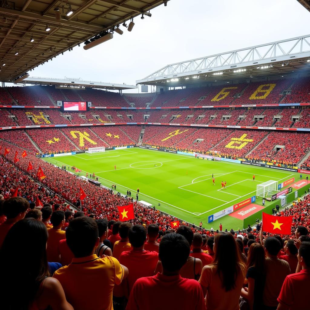 Football Match in Vietnam - Packed Stadium