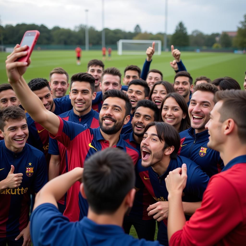 Footballer Taking a Selfie with a Fan at the Training Ground