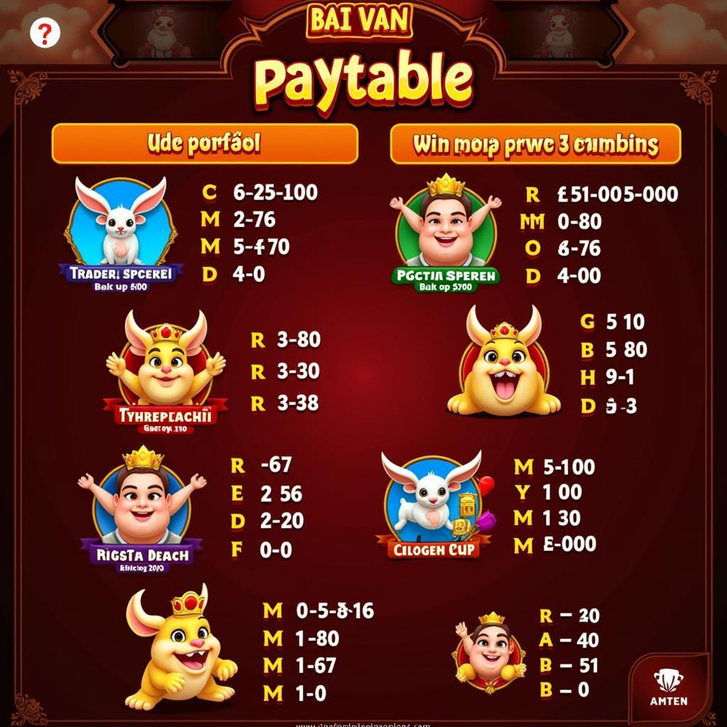 Game Bai Fan Slot Paytable