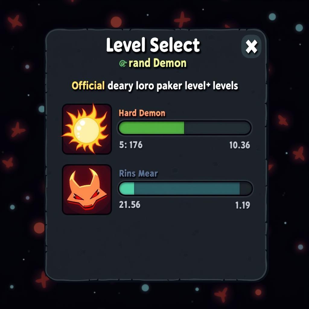 Geometry Dash Hard Demon Level Select Screen