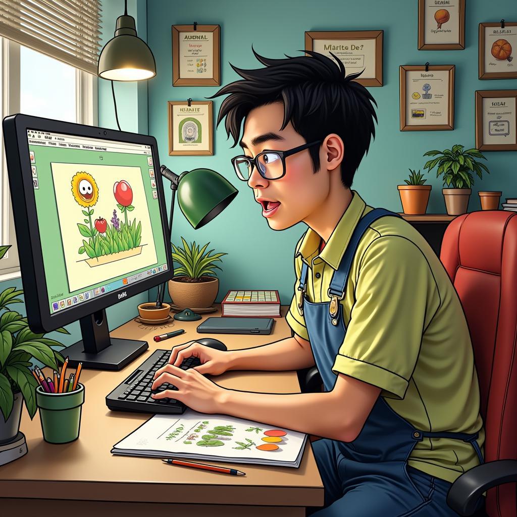 George Fan working on the development of Plants vs. Zombies.