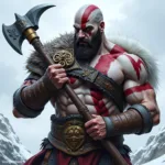 God of War: Kratos wielding the Leviathan Axe in a dramatic fan art piece