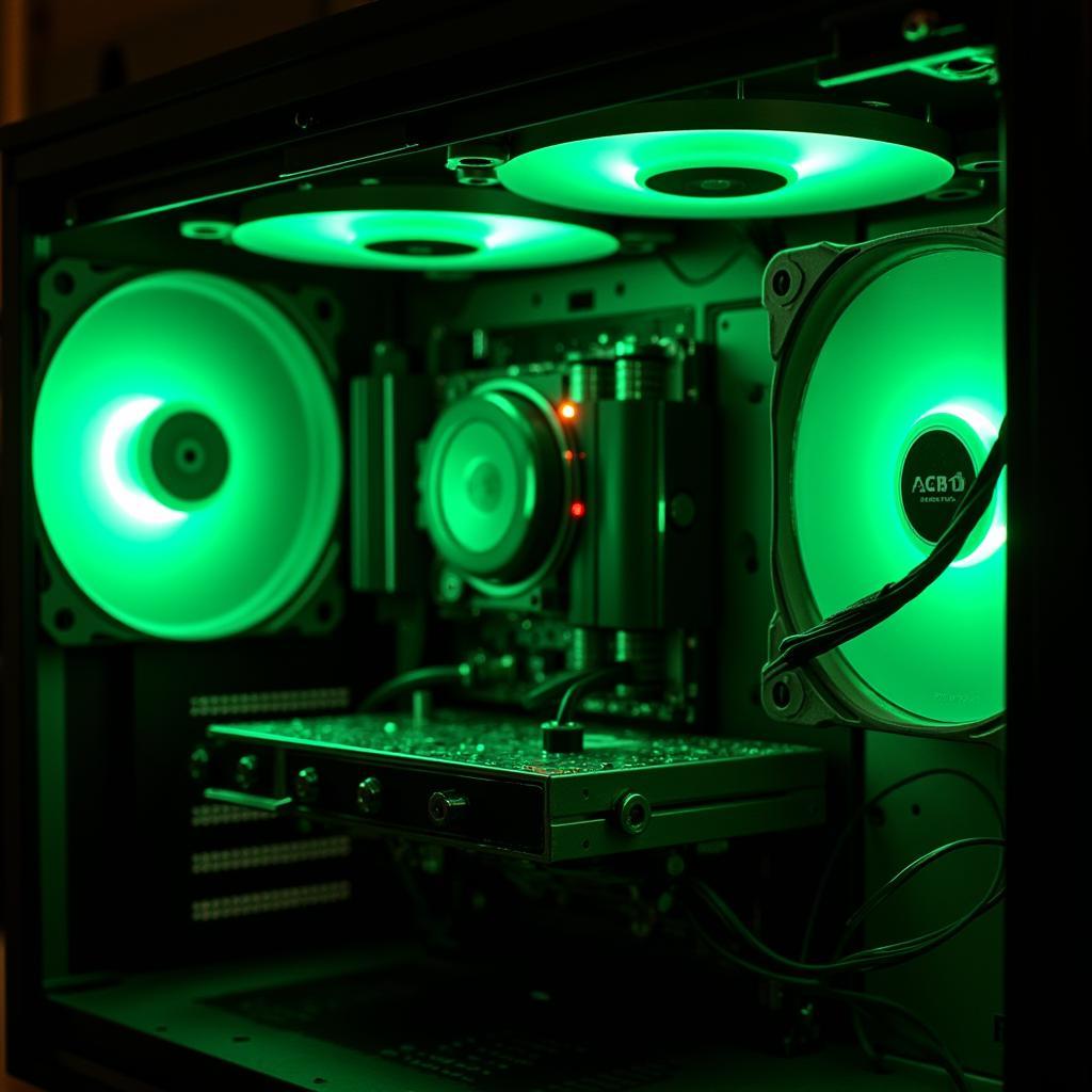 Green LED Case Fans illuminating a PC Build