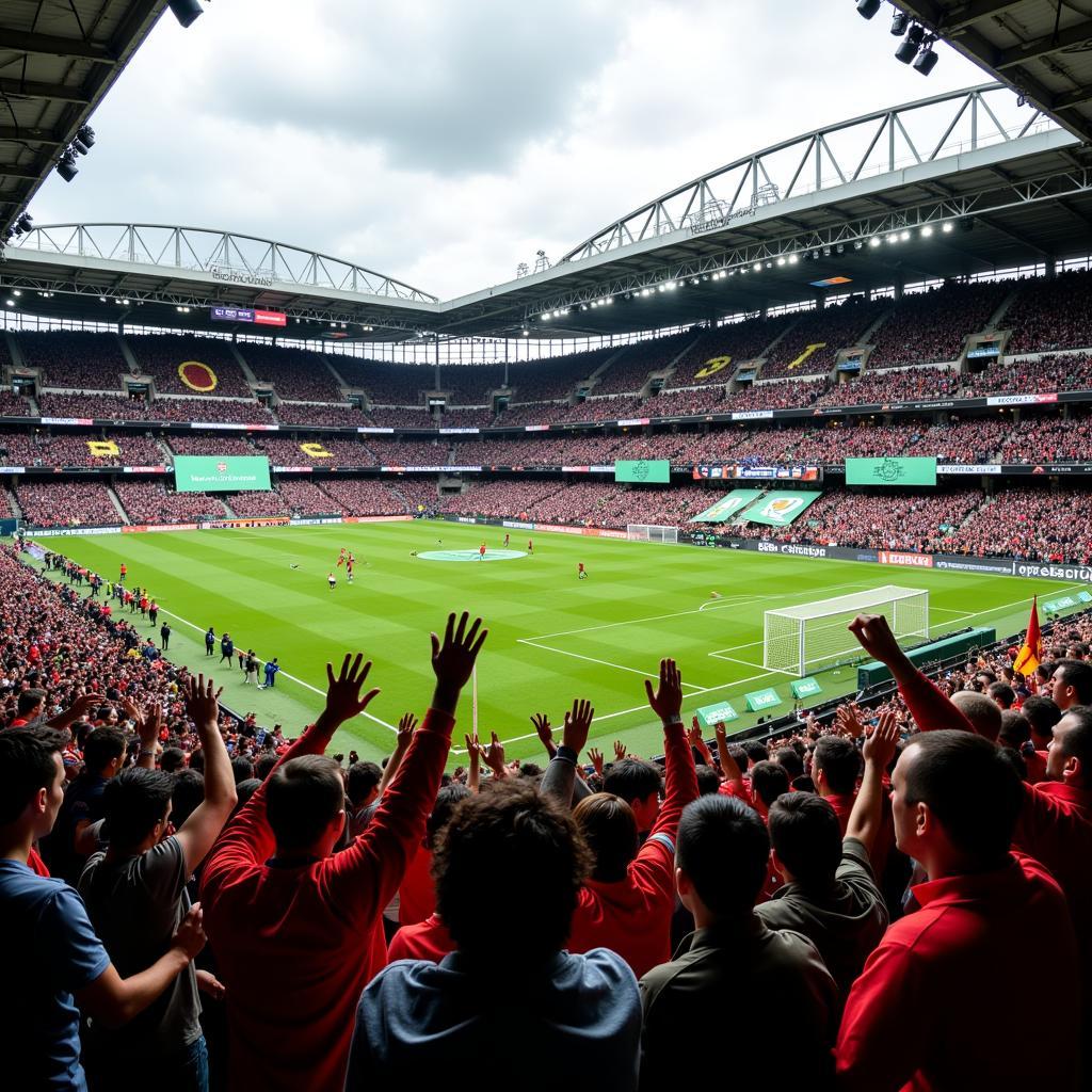 Gver fans creating an electric atmosphere in a packed football stadium