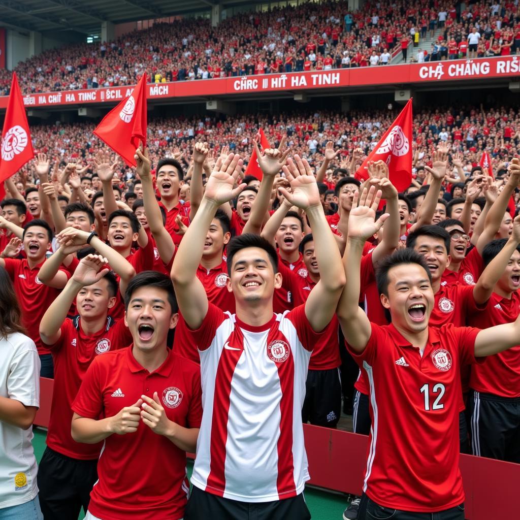 Ha Tinh football fans celebrating a victory