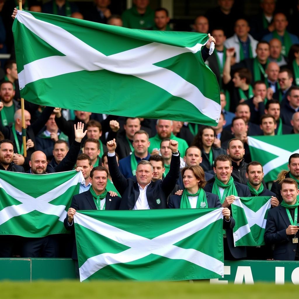 Hibernian F.C. Flags at an Away Game