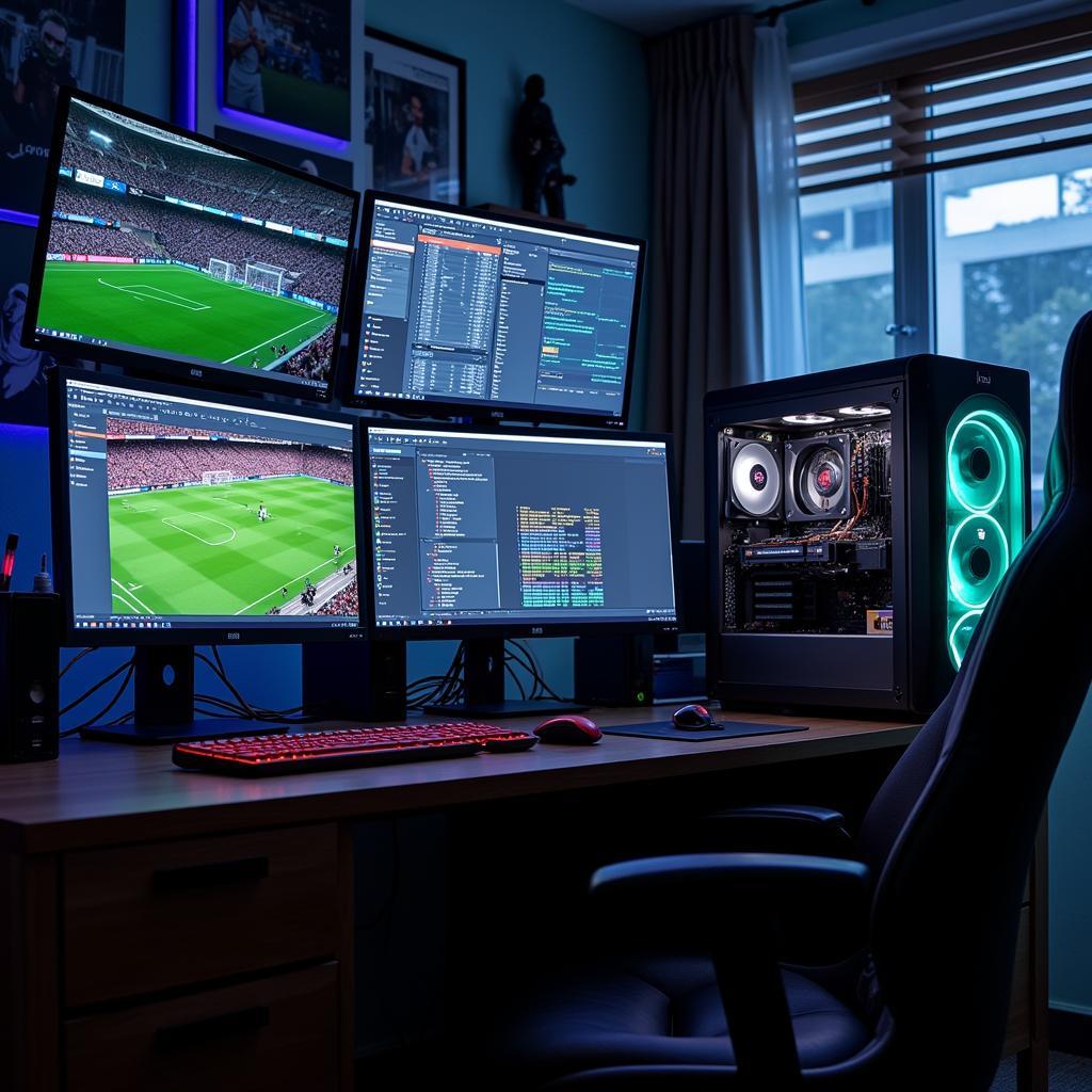 High-performance PC setup for football analysis and content creation.