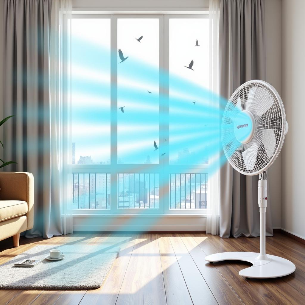 High Velocity Floor Fan Cooling a Room