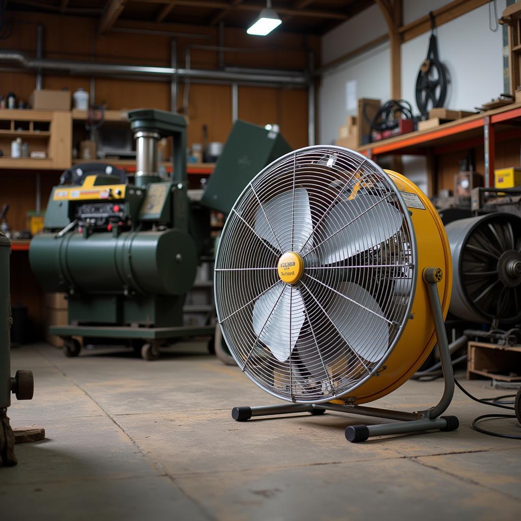 High Velocity Floor Fan in Workshop