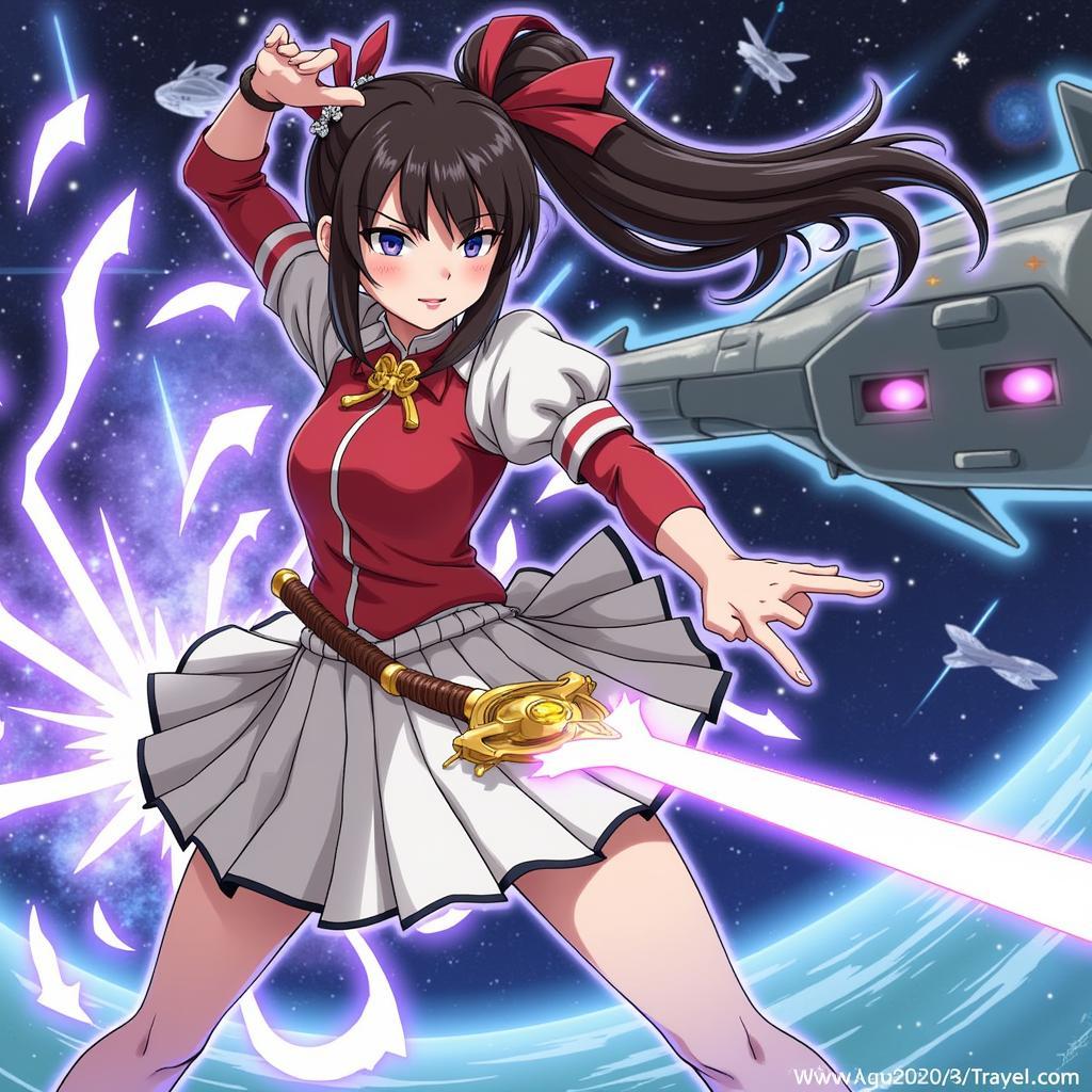 Homura Kogetsu demonstrating her swordsmanship