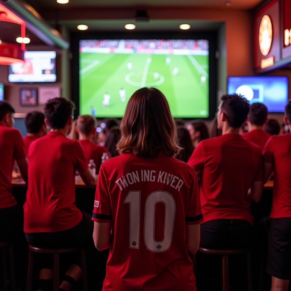 Hot girl fan watching a Manchester United match in Thailand