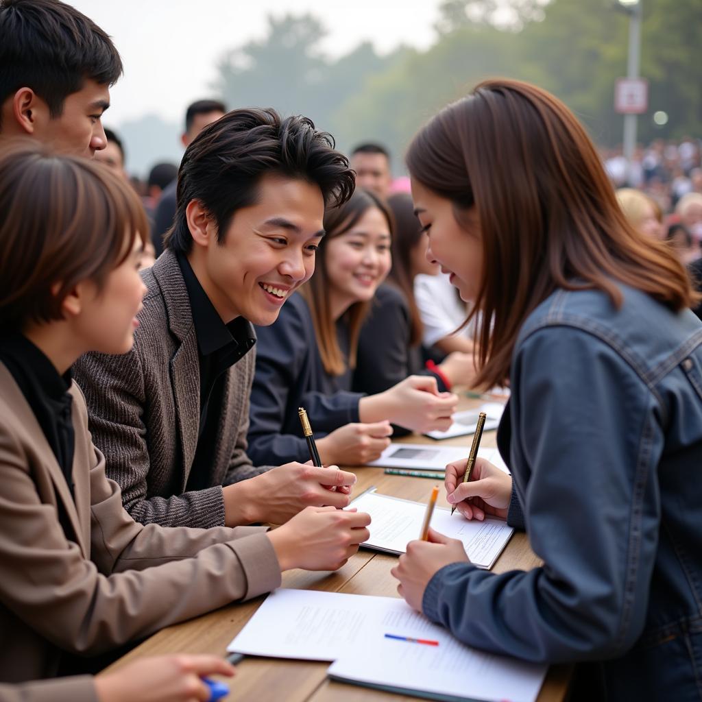 Idol signing autographs at an open-air event