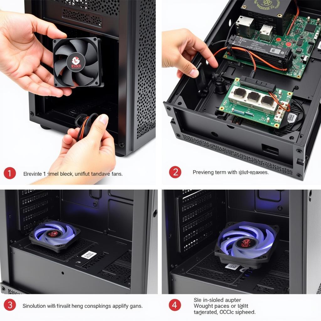 Installing a 40mm LED fan in a PC case.