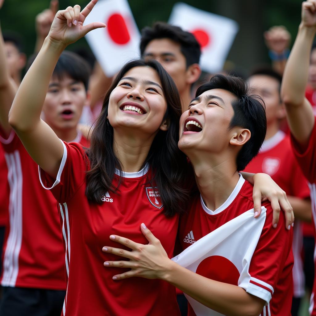 Jubilant Japanese fans crying tears of joy