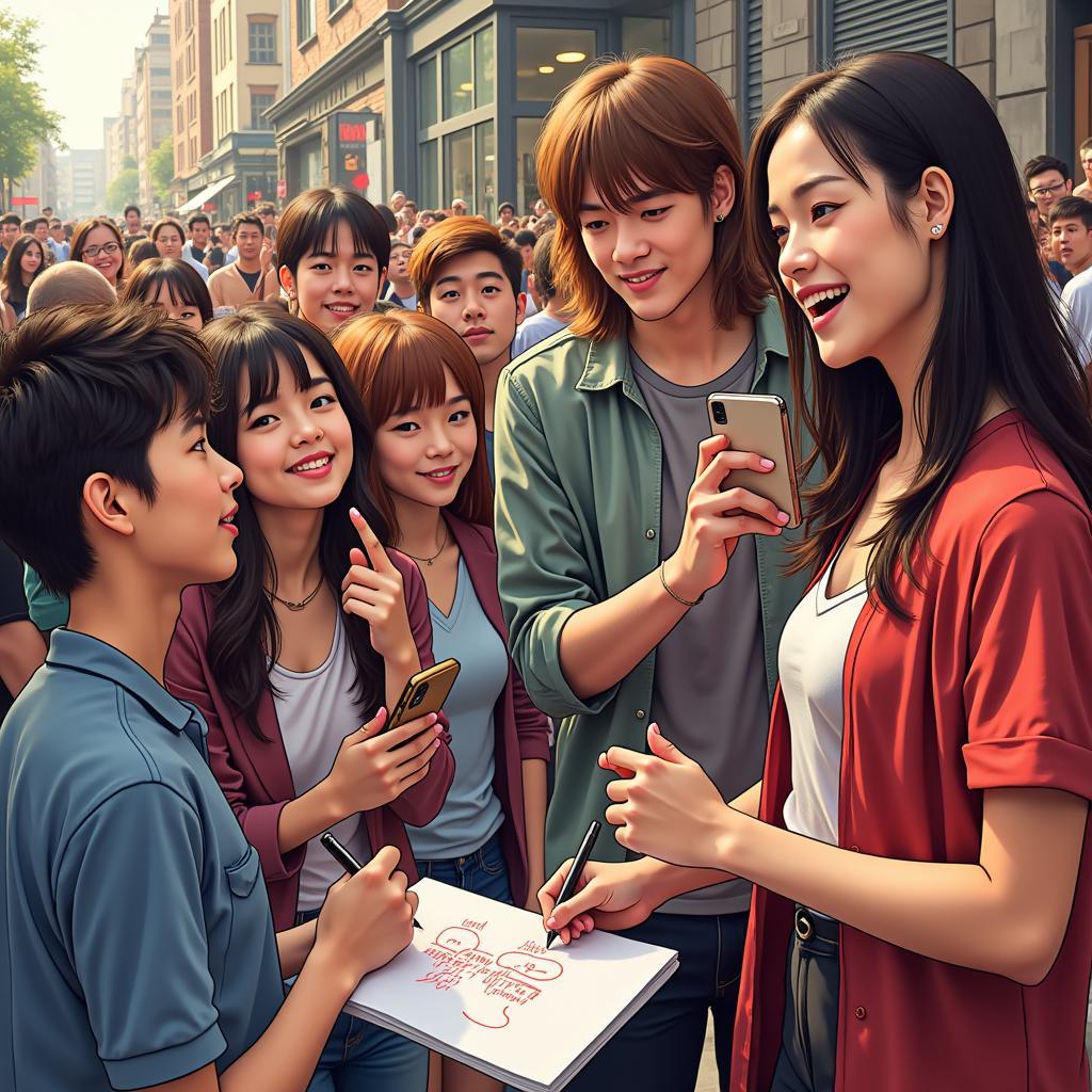 Fans interacting with a Jav Idol at a fan meeting