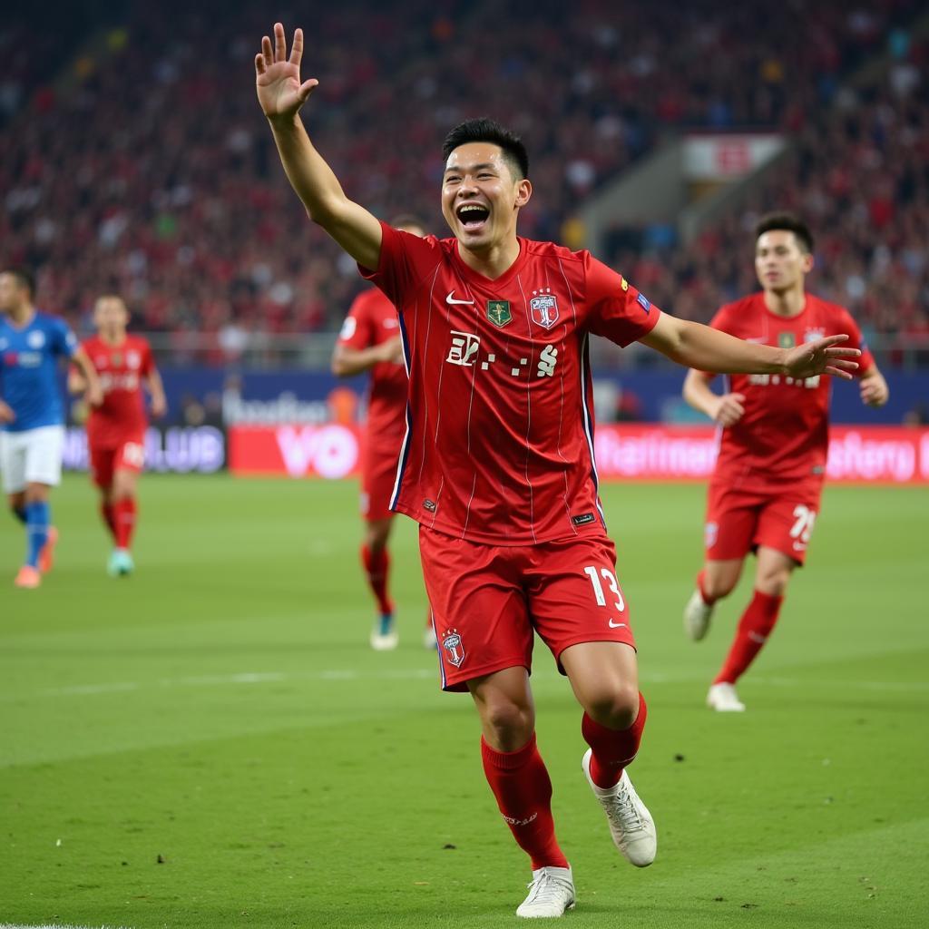 Jianing Fan celebrating a goal with their teammates