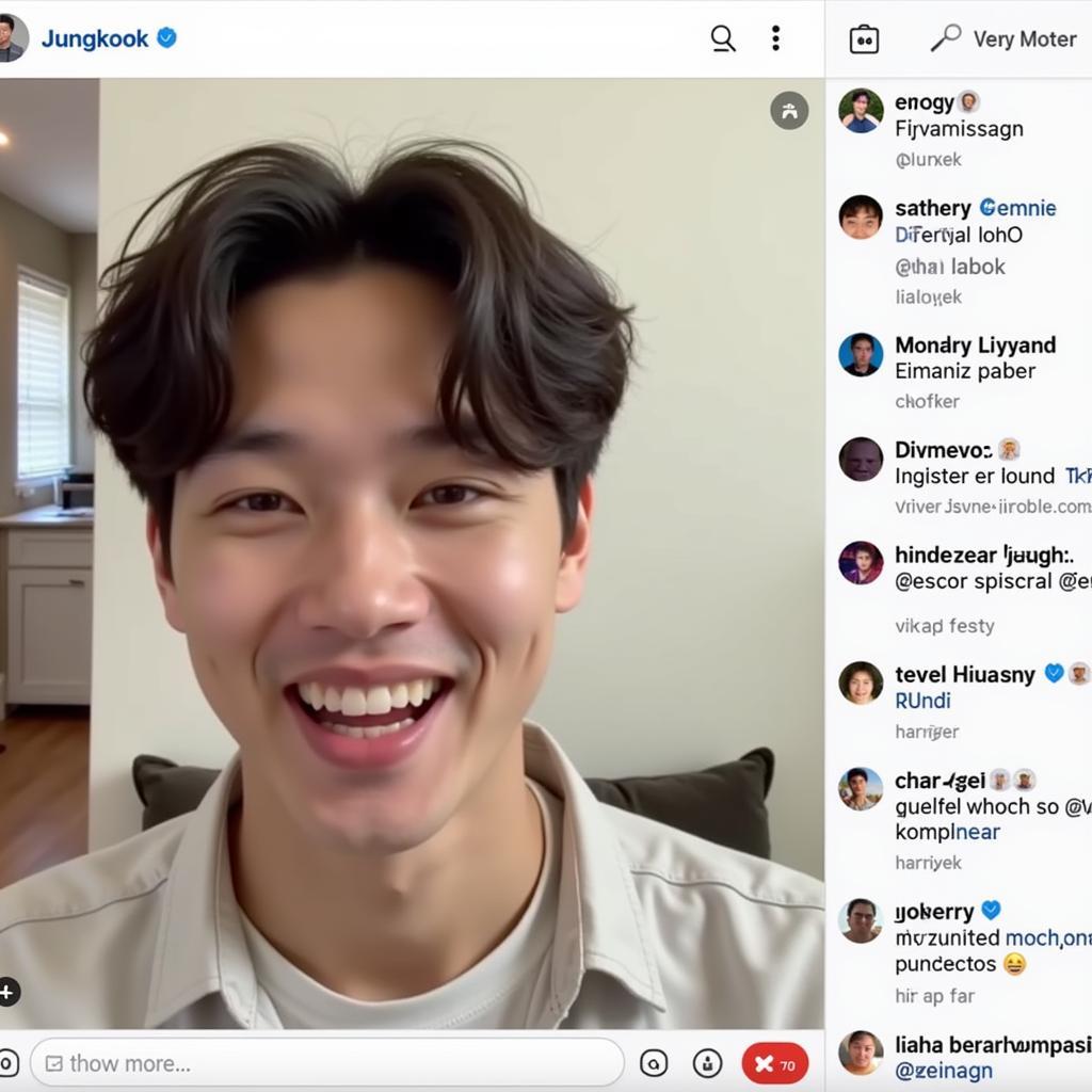 Jungkook interacting with fans online through a live stream.
