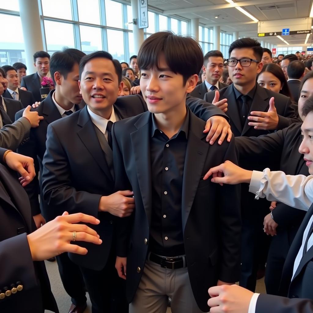 Jungkook overwhelmed by fans at the airport