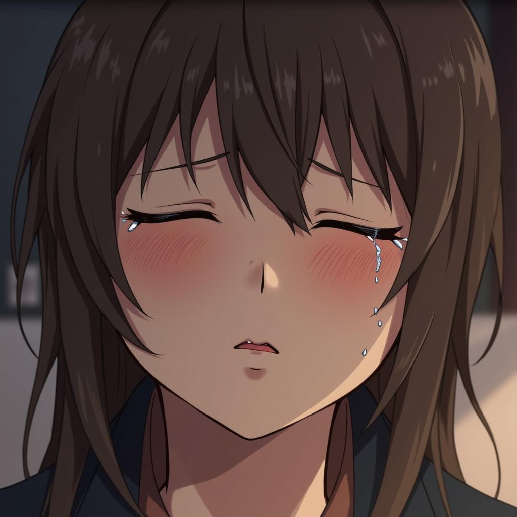 Close-up of Kanade crying, showcasing detailed facial expressions and tears.