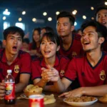 Kha Nhu watching a football match with friends.