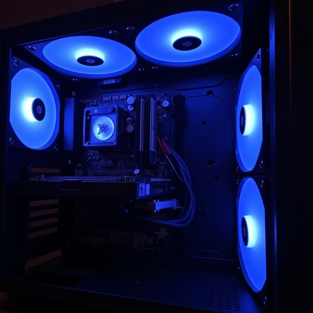 Kit 3 Fans RGB illuminating a dark PC case