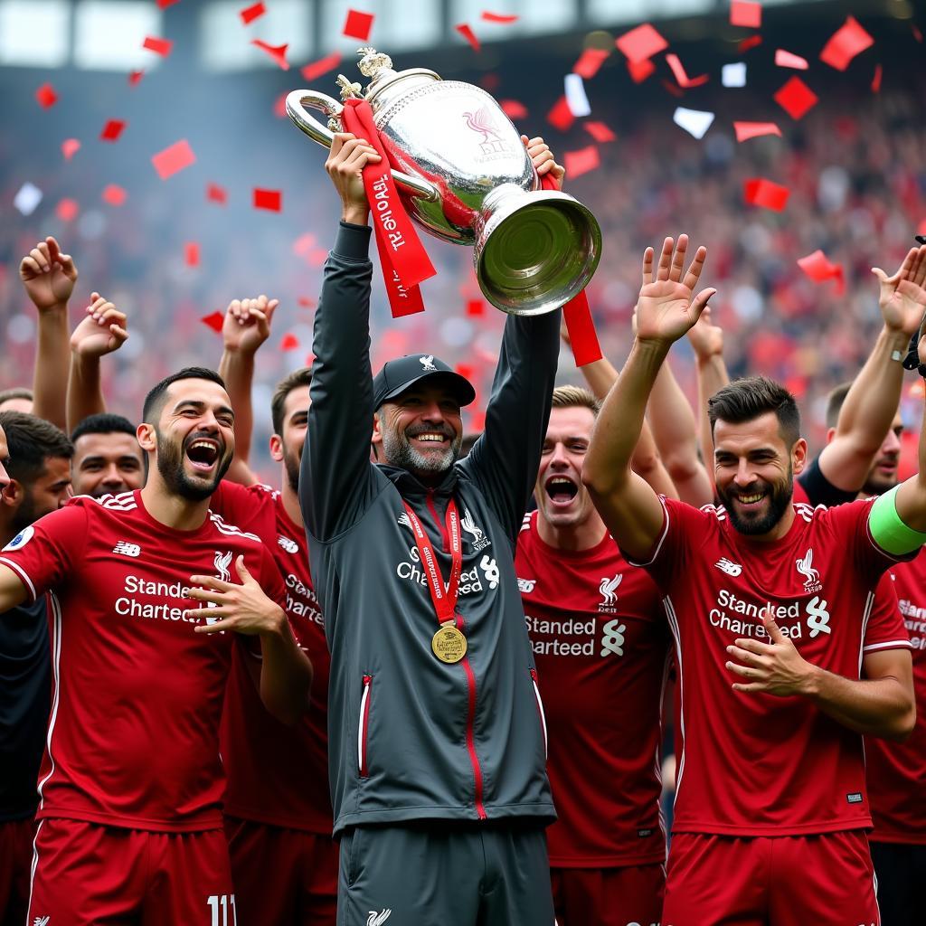 Klopp Lifting a Trophy with Liverpool Players