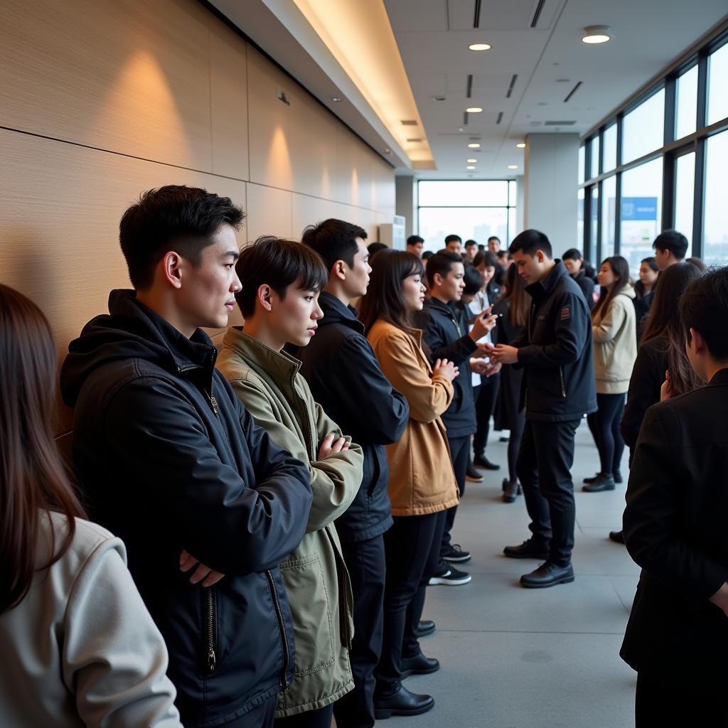 Fans in an Orderly Queue at a Kpop Fansign