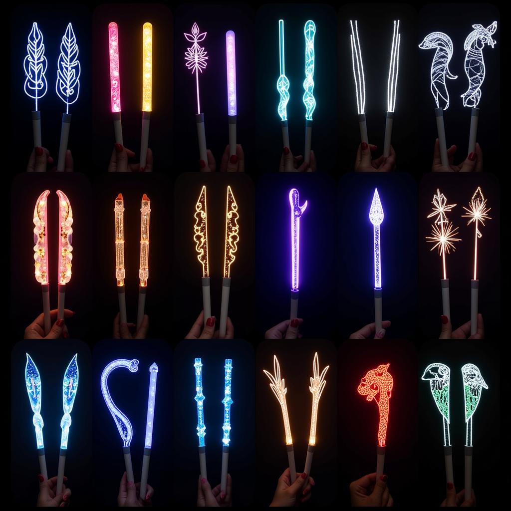 Various designs of K-Pop light sticks