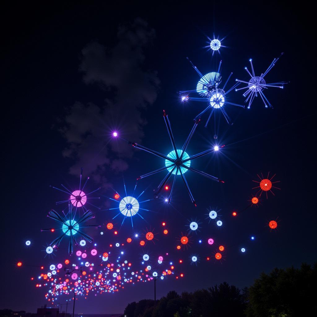 LED Fan Drone Light Show in the Night Sky