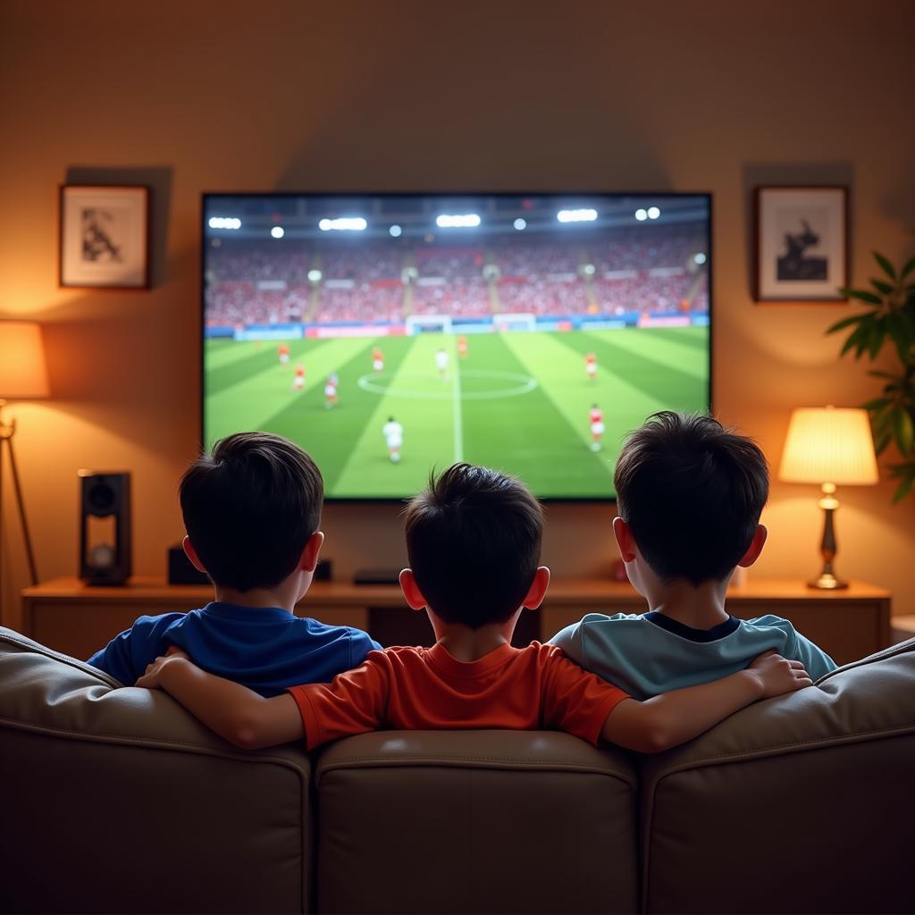 The Leo Fan family watching a football match together at home