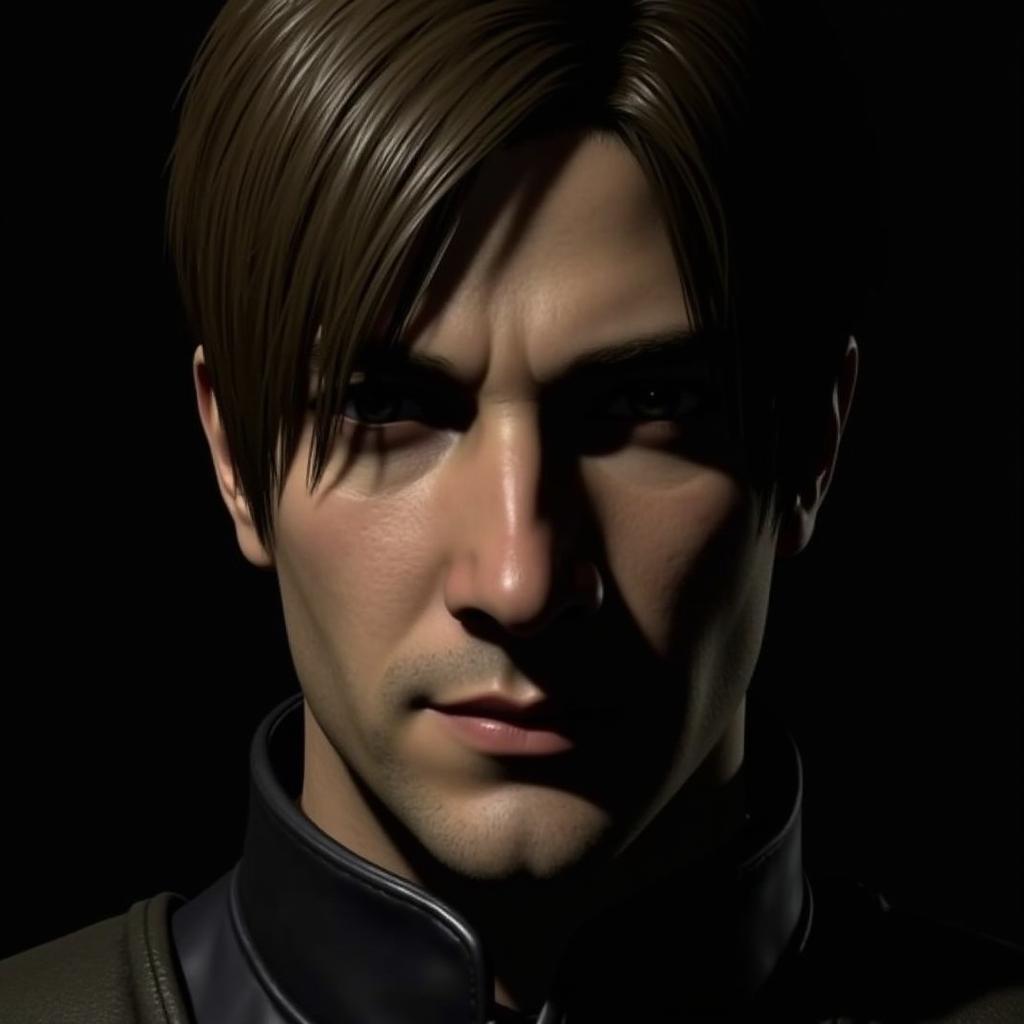 Close-up portrait of Leon S. Kennedy from Resident Evil 4