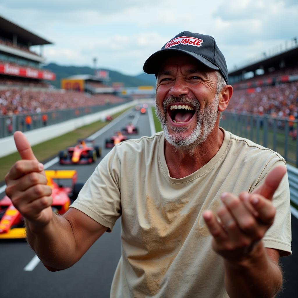 Lifetime Race Fan Cheering at F1 Race