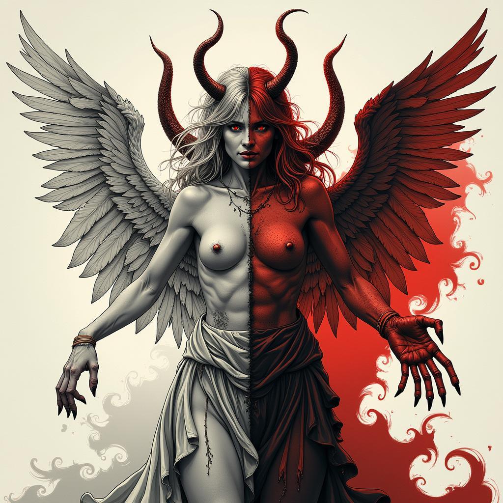 Lincoln Park Hybrid Angel Demon Fan Art: Depicting the blurred lines between good and evil, reflecting the complex themes within the band's music.