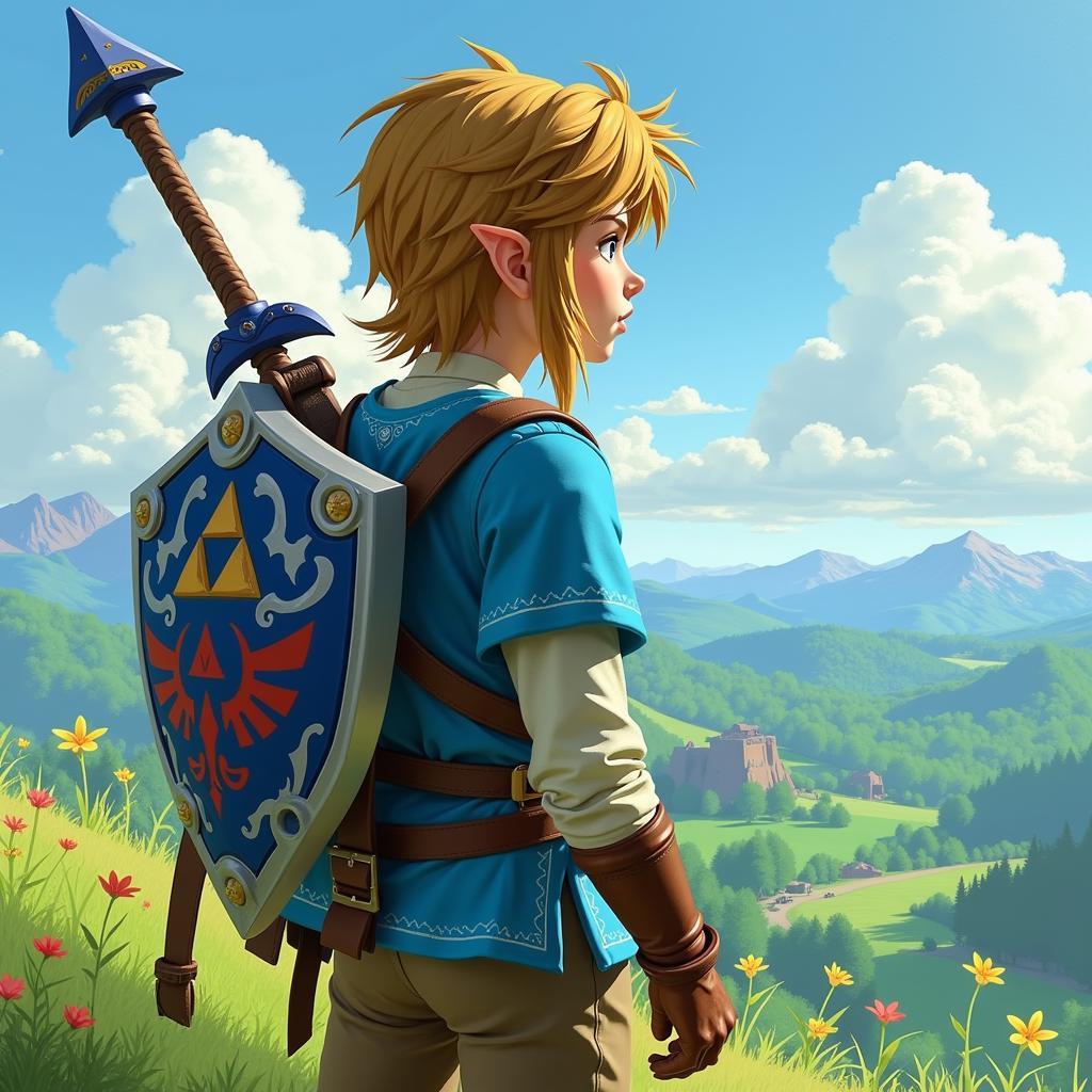 Link from Breath of the Wild in a Fan Art Painting