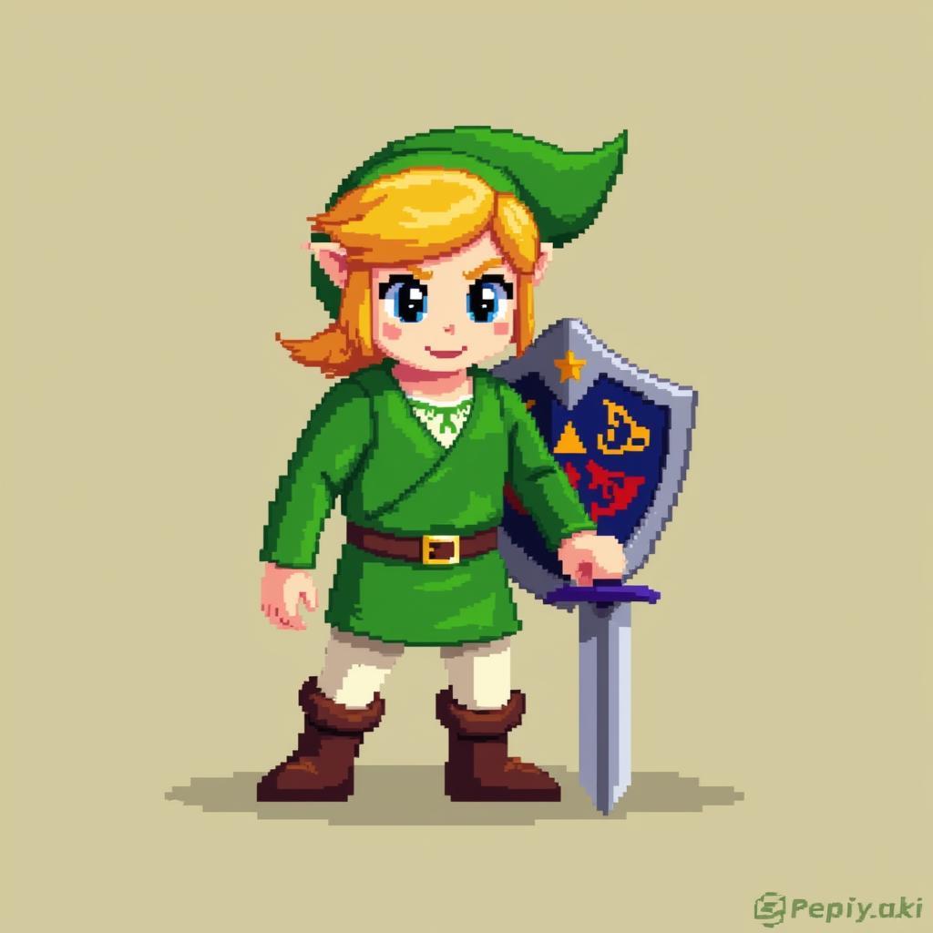 Classic Pixel Art Depicting Link from the Legend of Zelda