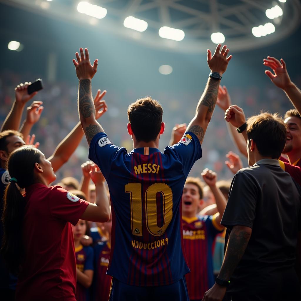 Lionel Messi, regarded as a football god by many, celebrates a goal.