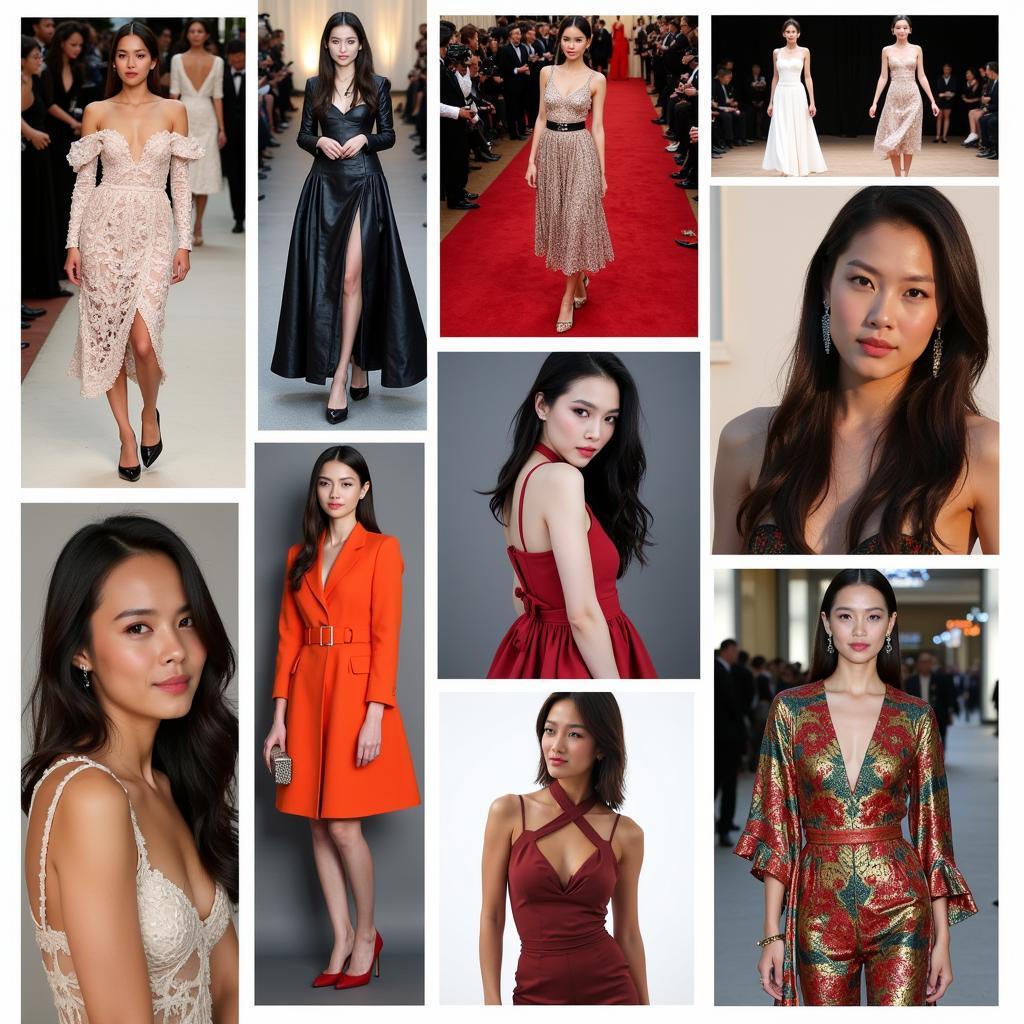 Liu Diec Phi's Fashion Influence: A collection of images showcasing her various red carpet looks and fashion campaigns, highlighting her impact on style and trends.