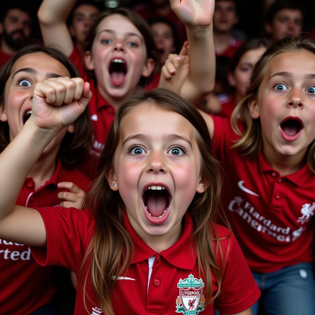 Young Liverpool fans cheering