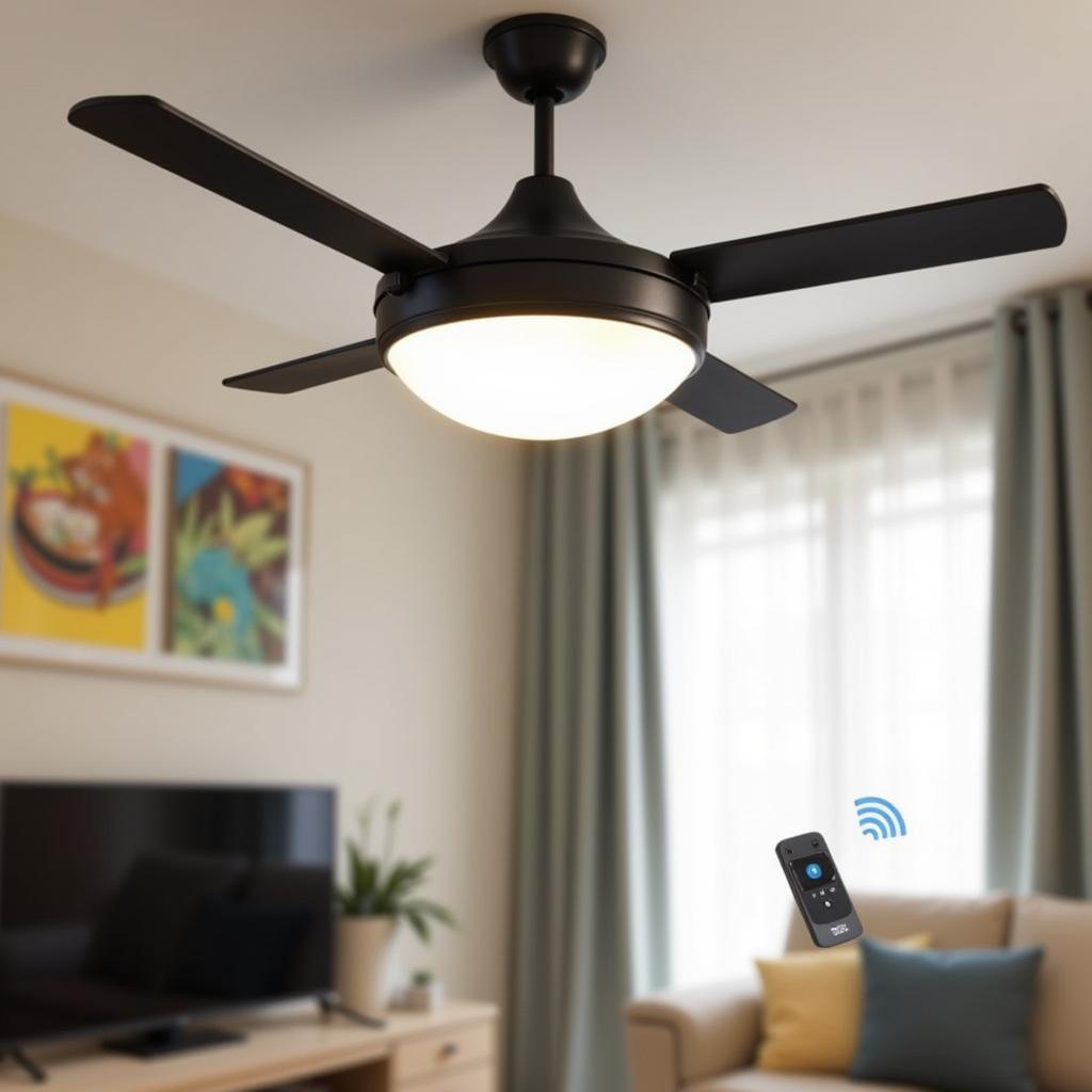 Living Room Ceiling Fan with Integrated Light and Remote