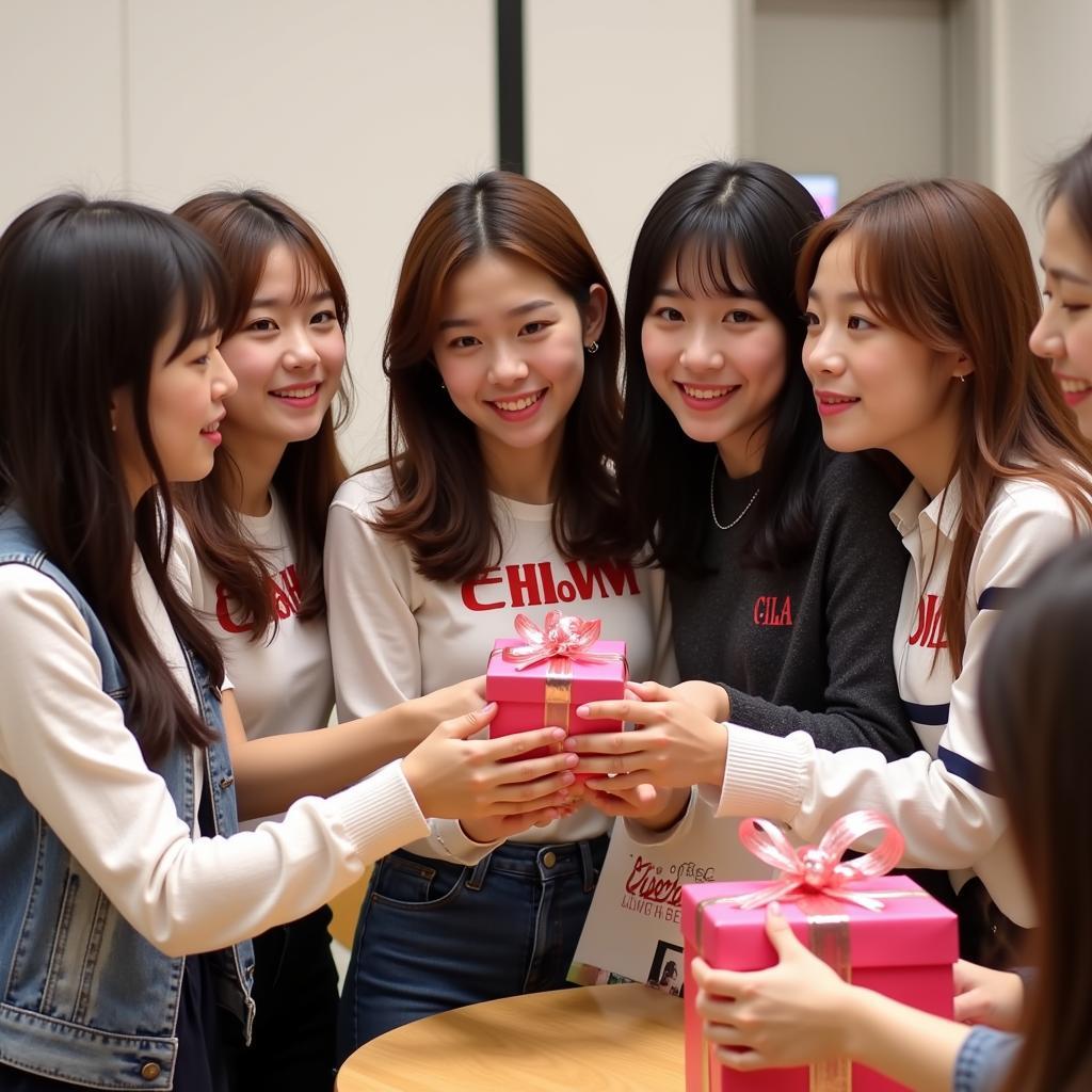 Lovelyz members interacting with fans at their fan meeting